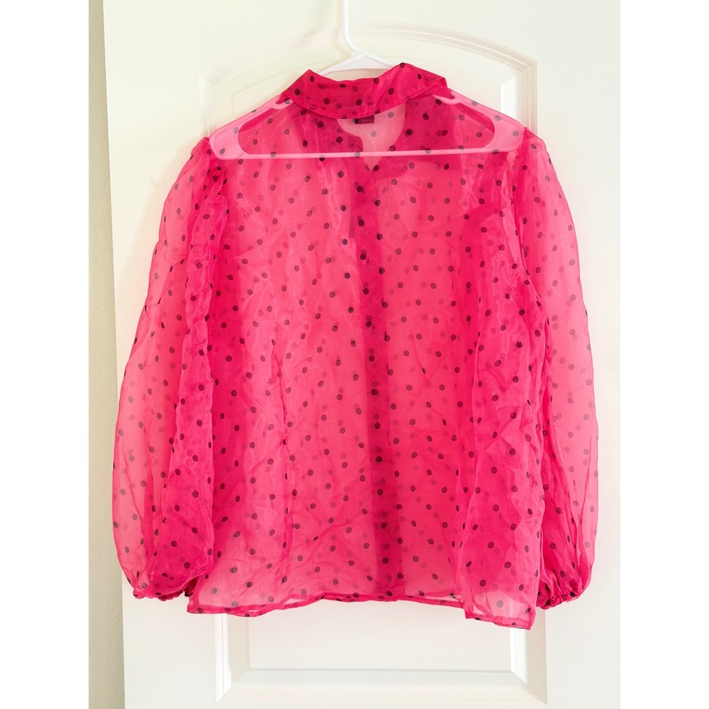 Ashley Stewart Pink Polka Dot Sheer Organza Puff Sleeve Blouse Size 10 NWT - Picture 2 of 7